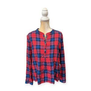 XiRENA Red and Blue Plaid Top Size M Medium Long Sleeve Blouse